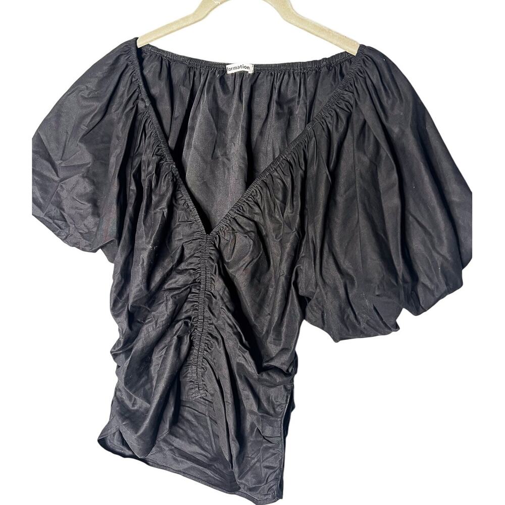Reformation Sonny Puff Sleeve Top Size 10 Black Short Sleeve Ruched Blouse - Picture 5 of 10